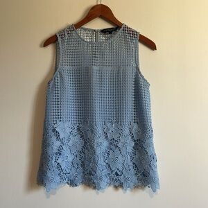 Dorothy Perkins Lace Top 6 Cornflower Blue Crochet Tank Floral Sleeveless Woman